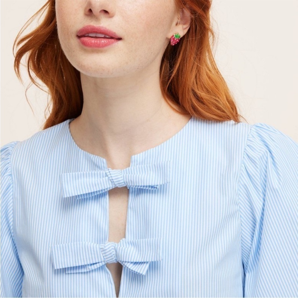 NWT Kate Spade x Target Stripe puff short sleeve blouse top Blue White XS - Picture 4 of 8